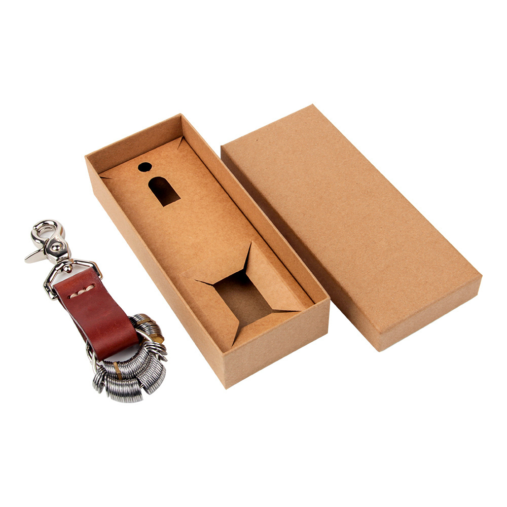 Wholesale custom branded brown kraft paper cardboard luxury gift packaging keychains holder key box