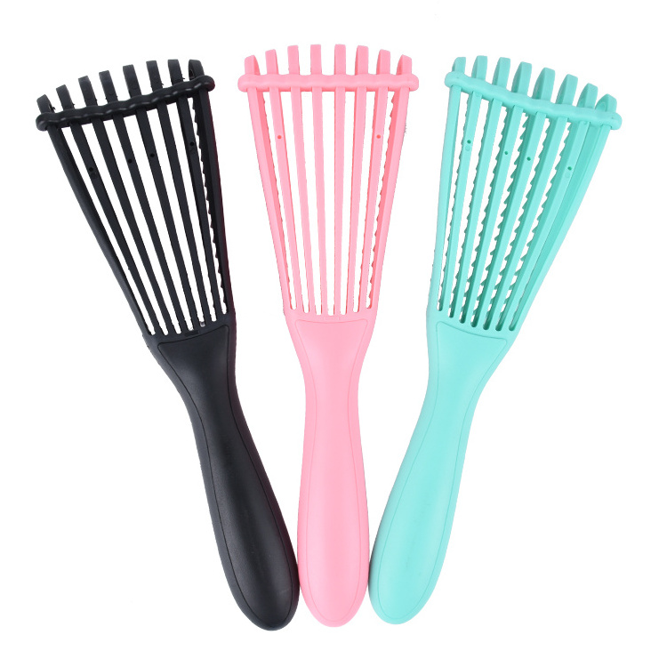 2024  Hot Custom Logo Plastic Handle Flexible 8 Rows Multifunctional Octopus Vented Detangling Hair Brush Comb For Curly Hair