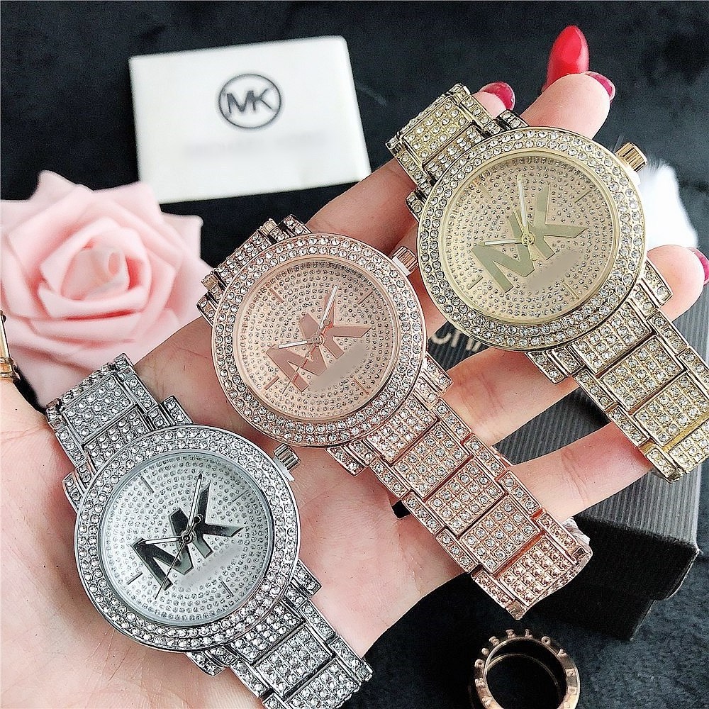 Fashion Luxury Silver Rhinestone Women's Watches Ladies Stainless Steel watch mk for woman