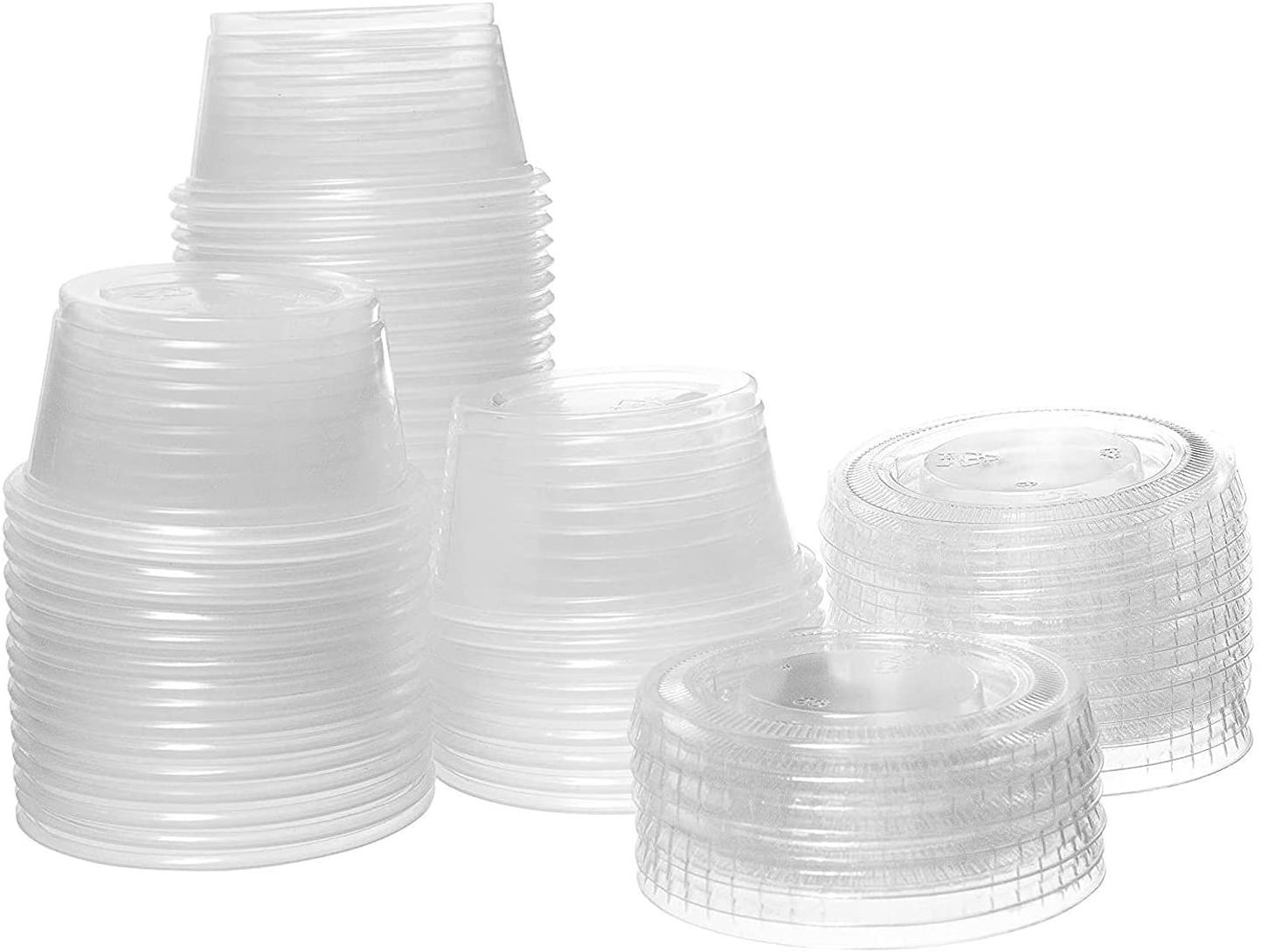 Plastic Portion Cups with Lids 2 oz. Pack of 150 Leakproof Jello Shot Cup Salad Dressing Containers for Sauce Condiment Snack So