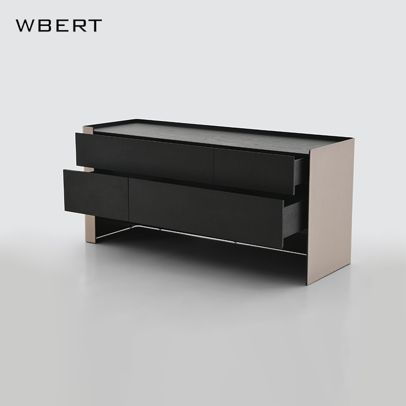 WBERT Italian Minimalist Solid Wood  Simple Light Luxury Dining Cabinet Saddle Leather Dresser Foyer Bedroom Storage Cabinet