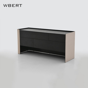 WBERT Italian Minimalist Solid Wood  Simple Light Luxury Dining Cabinet Saddle Leather Dresser Foyer Bedroom Storage Cabinet