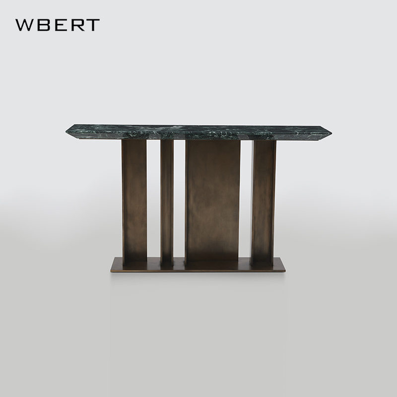 WBERT Light Luxury Stainless Steel Console Table Marble Living Room Entrance Corridor Entry Sofa Back Metal Decorative Cabinet