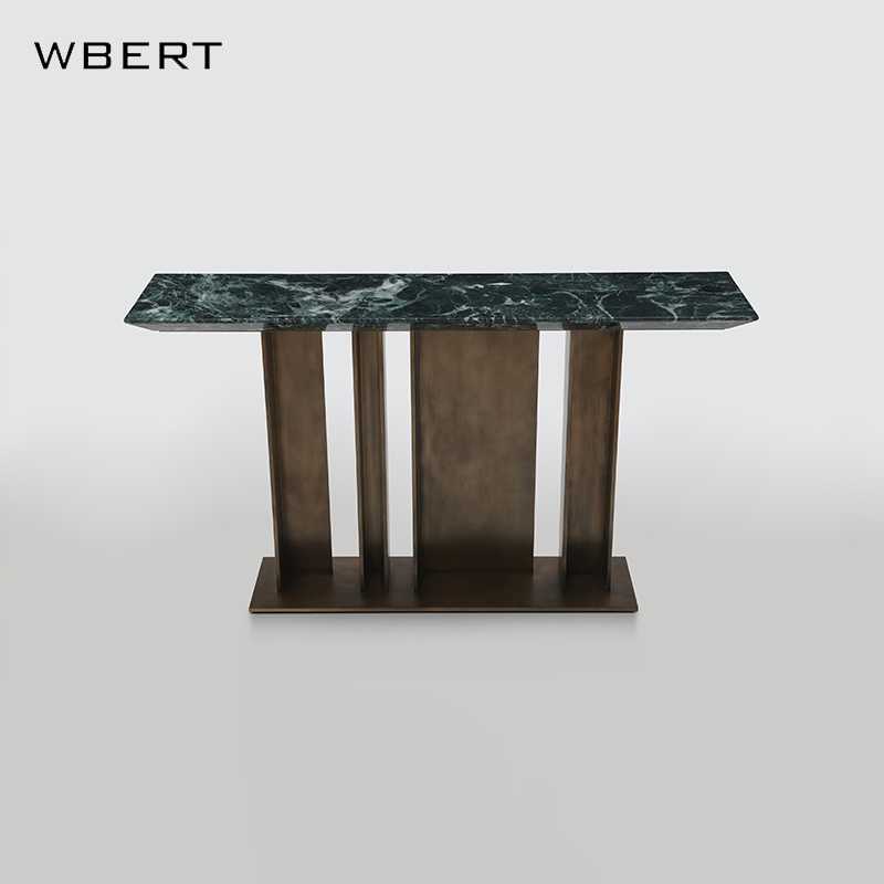 WBERT Light Luxury Stainless Steel Console Table Marble Living Room Entrance Corridor Entry Sofa Back Metal Decorative Cabinet