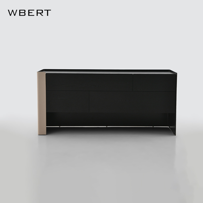 WBERT Italian Minimalist Solid Wood  Simple Light Luxury Dining Cabinet Saddle Leather Dresser Foyer Bedroom Storage Cabinet