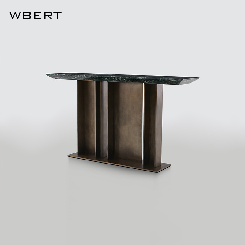 WBERT Light Luxury Stainless Steel Console Table Marble Living Room Entrance Corridor Entry Sofa Back Metal Decorative Cabinet