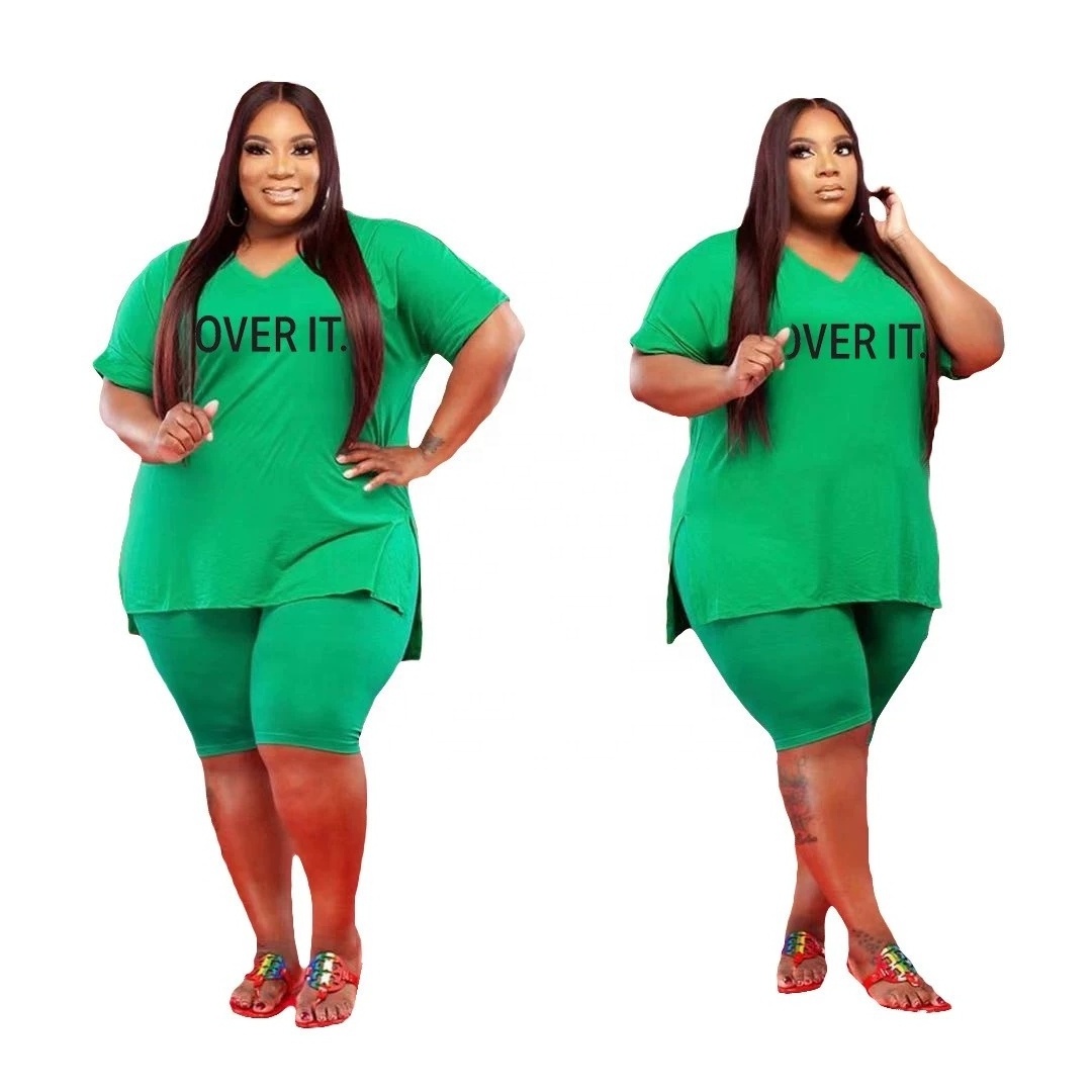 Custom Print Short Sleeve Two Pieces Set Women Letter Print T shirt Summer Plus Size Two Piece Set Bodycon Plus Size Women Set