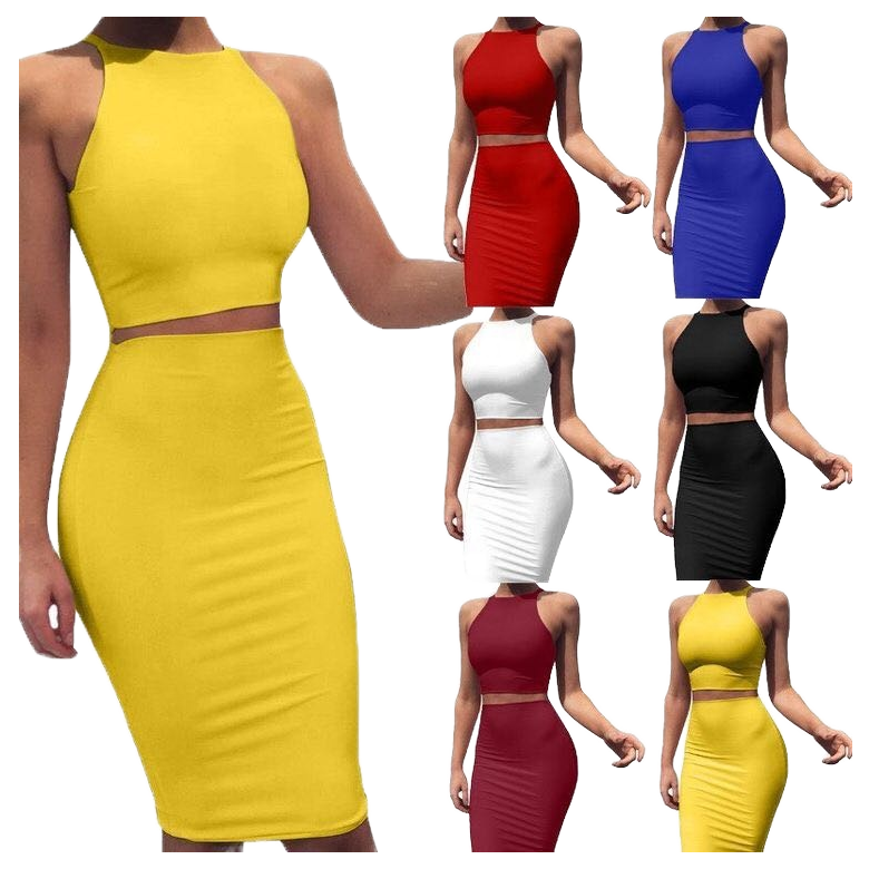 Drop Shipping 2 Piece Skirt Set Outfit for Women Summer Sexy Casual Skirt Sleeveless Vest Top Sexy Dress Slim Fit Outfits Set