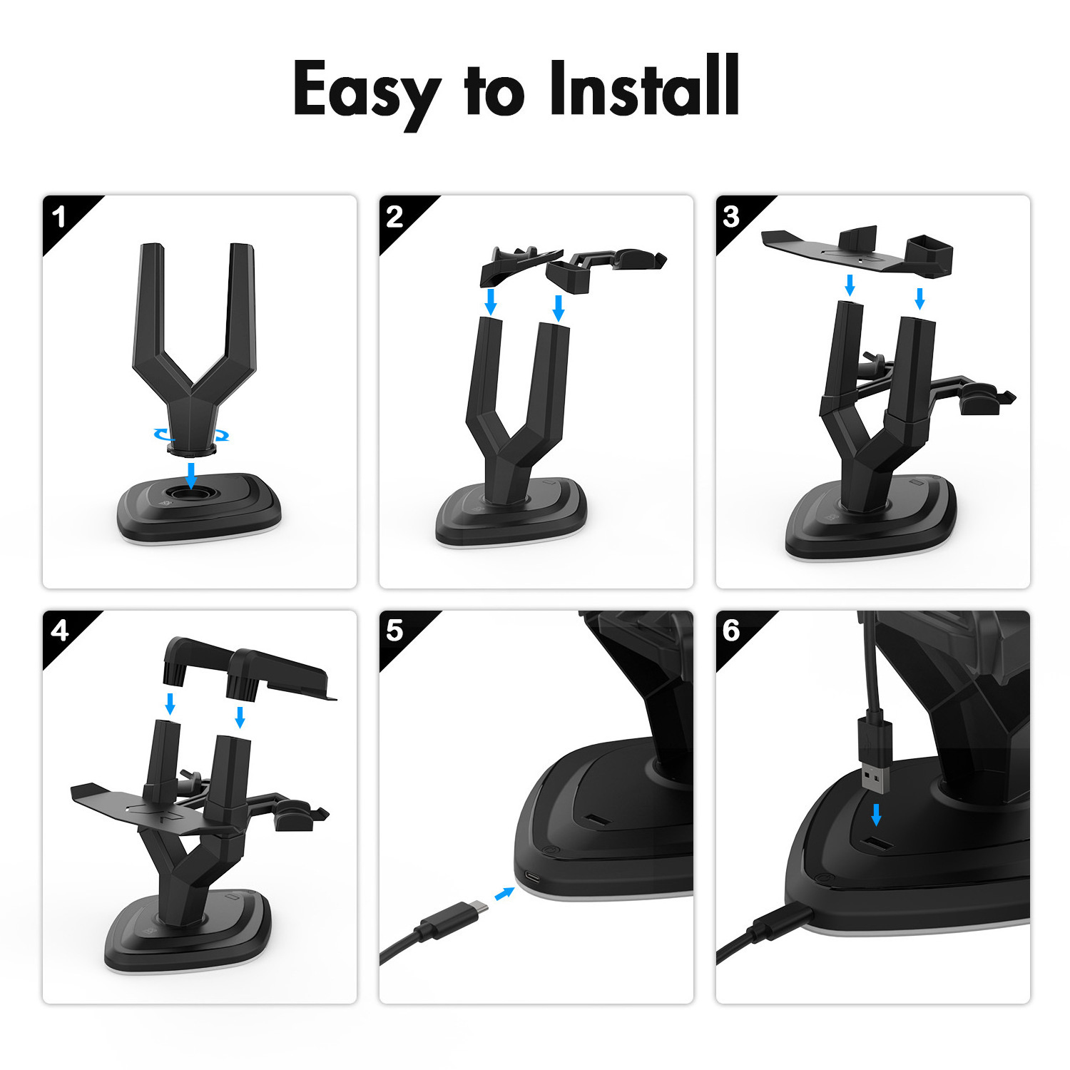 VR Rechargeable RGB Stand Virtual Reality Headset and Controllers Holder For Meta/Oculus Quest 2 Stand