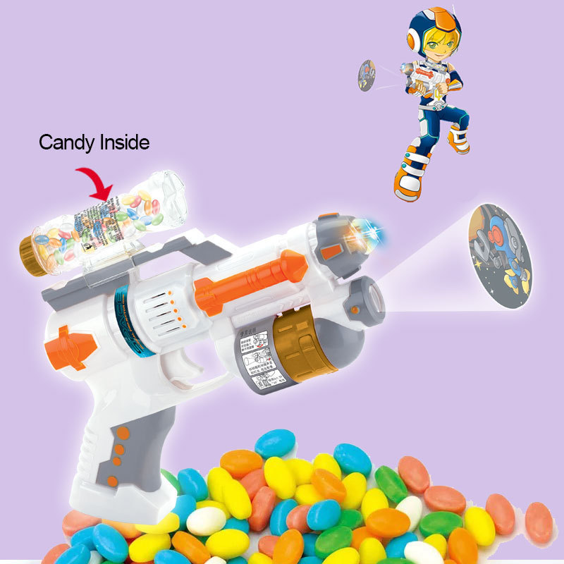 Plastic Boys Sweets Candy Toys Electrical Musical Light Up Projector Kids Gun Toy Candy