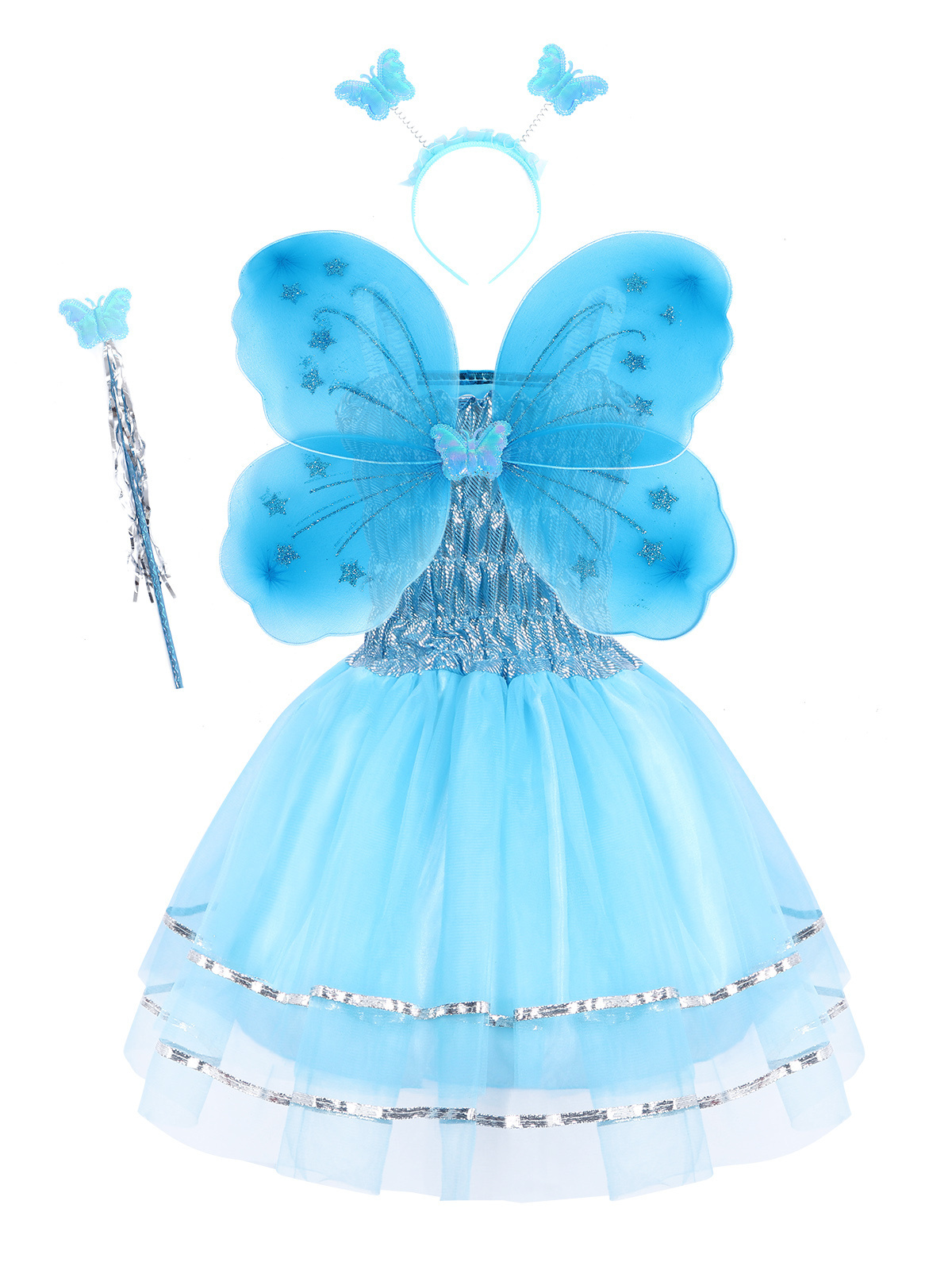 Sleeveless Fairy Angel Costume Performance Dress Halloween Birthday Party Little Girl Dance Dress with Butterfly Wings 3-8T