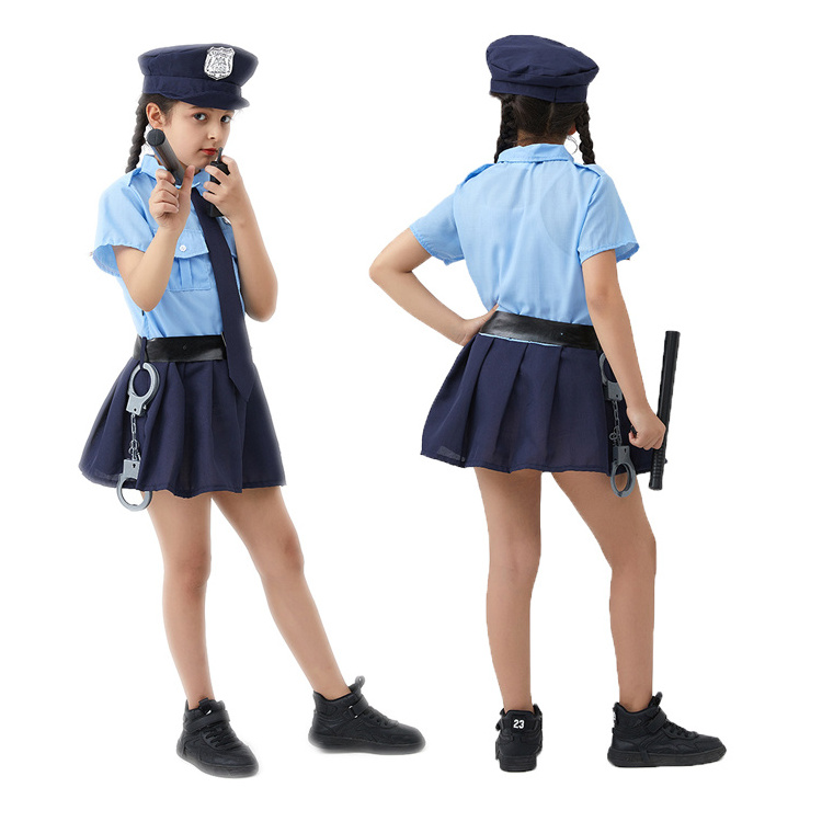 Halloween Cosplay Performer Suit Kids Career Costumes Police Officer Costume Kids Child Role-playing Cosplay Policeman Uniform