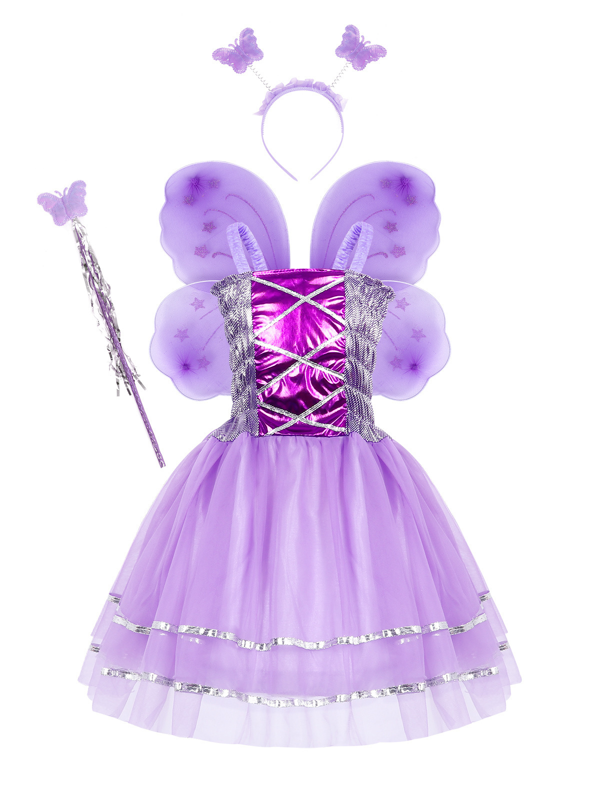 Sleeveless Fairy Angel Costume Performance Dress Halloween Birthday Party Little Girl Dance Dress with Butterfly Wings 3-8T