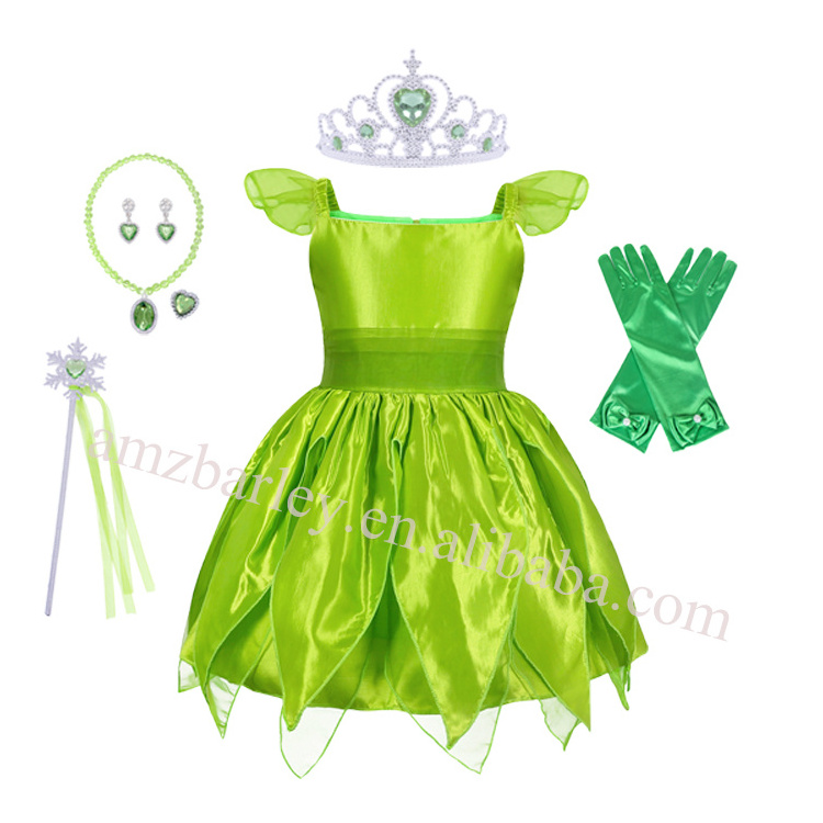 Fairy Princess Dress Tinkerbell Costume Little Girls Fancy Birthday Dress Up Halloween Cosplay Outfit with Butterfly Wings