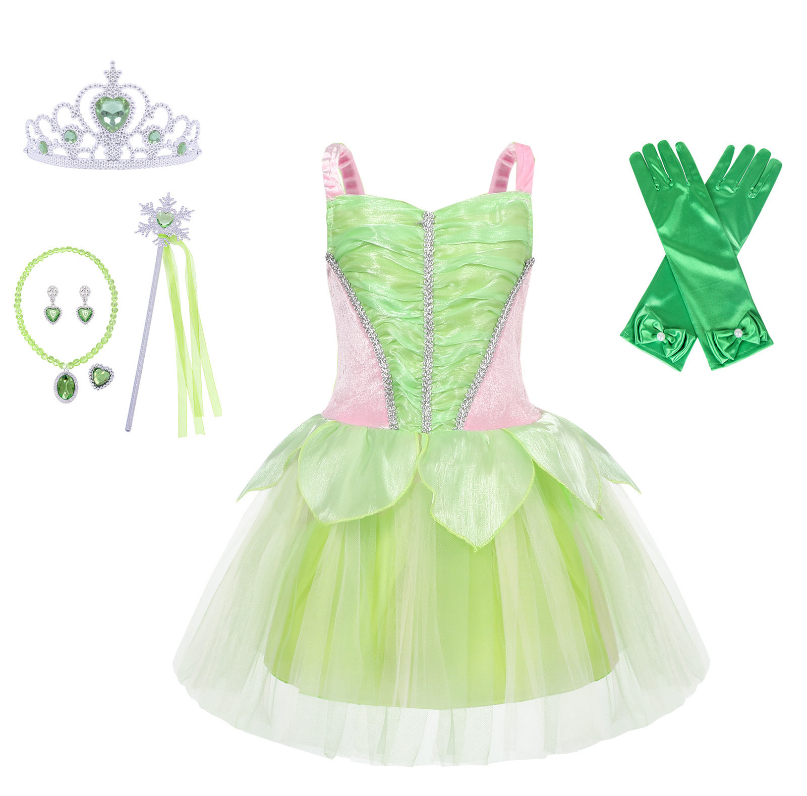 Fairy Princess Dress Tinkerbell Costume Little Girls Fancy Birthday Dress Up Halloween Cosplay Outfit with Butterfly Wings