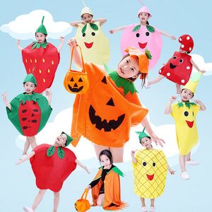 Halloween Cosplay Costume Children's Day Fruit Vegetable Smock Kindergarten Funny Pumpkin  Cloak with Hat