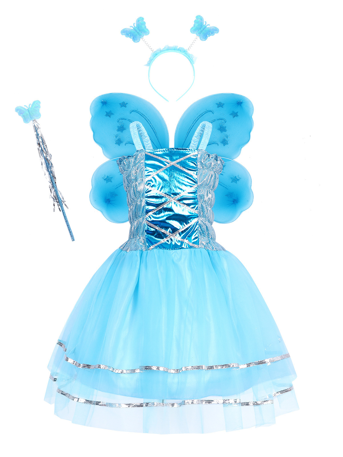 Sleeveless Fairy Angel Costume Performance Dress Halloween Birthday Party Little Girl Dance Dress with Butterfly Wings 3-8T