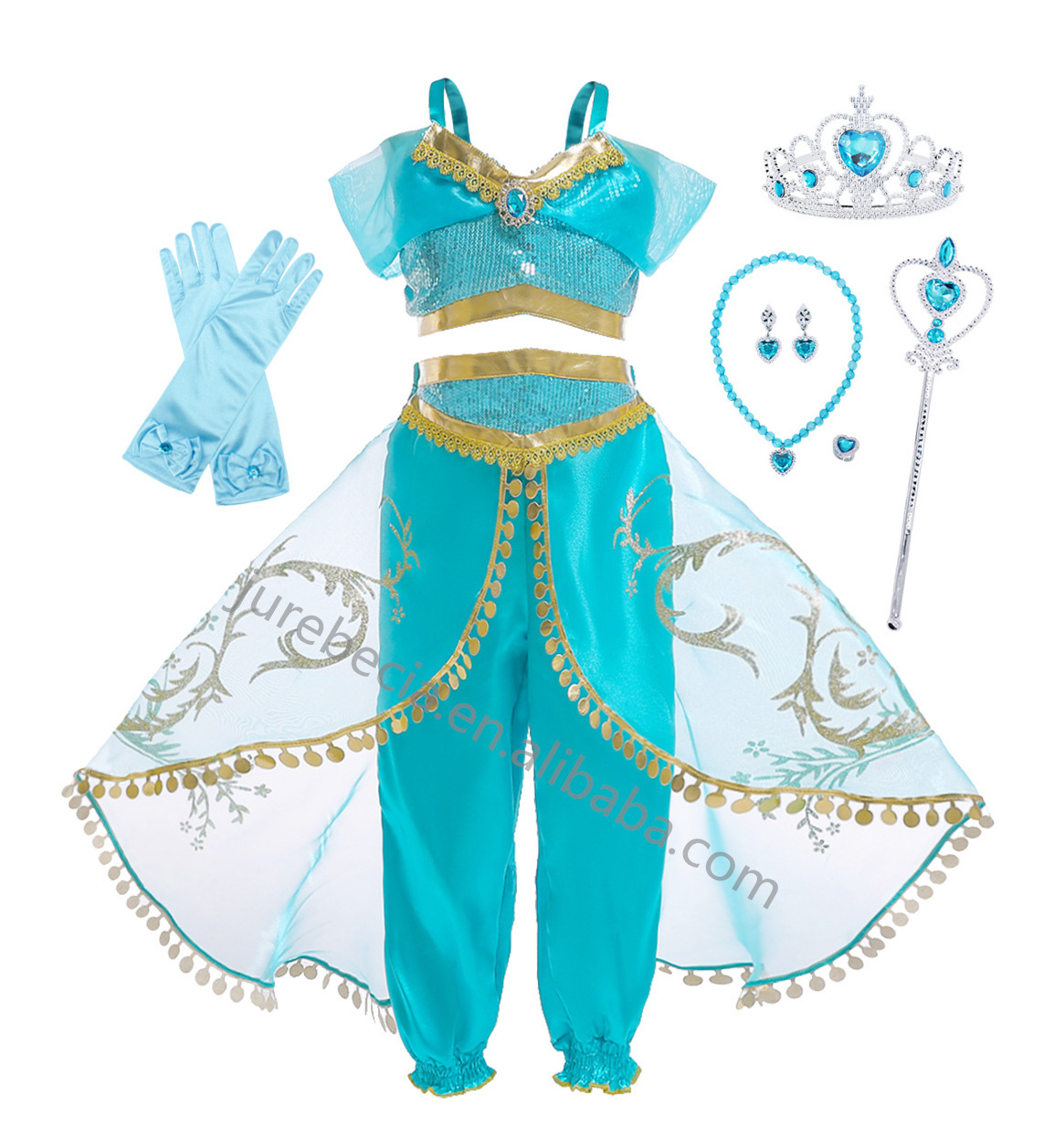 TV & Movie Costumes Halloween Carnival Christmas Two-Piece Children Aladdin Girls Dance Jasmine Princess Cosplay Costume