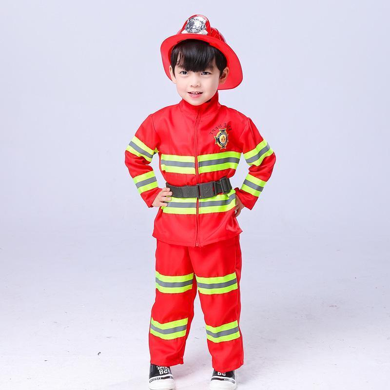 2023 Halloween Cosplay Kids Firefighter Uniform Children Sam Fireman Role Work Clothing Suit Boy Girl Performance Party Costumes