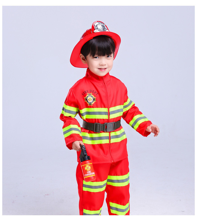 2023 Halloween Cosplay Kids Firefighter Uniform Children Sam Fireman Role Work Clothing Suit Boy Girl Performance Party Costumes