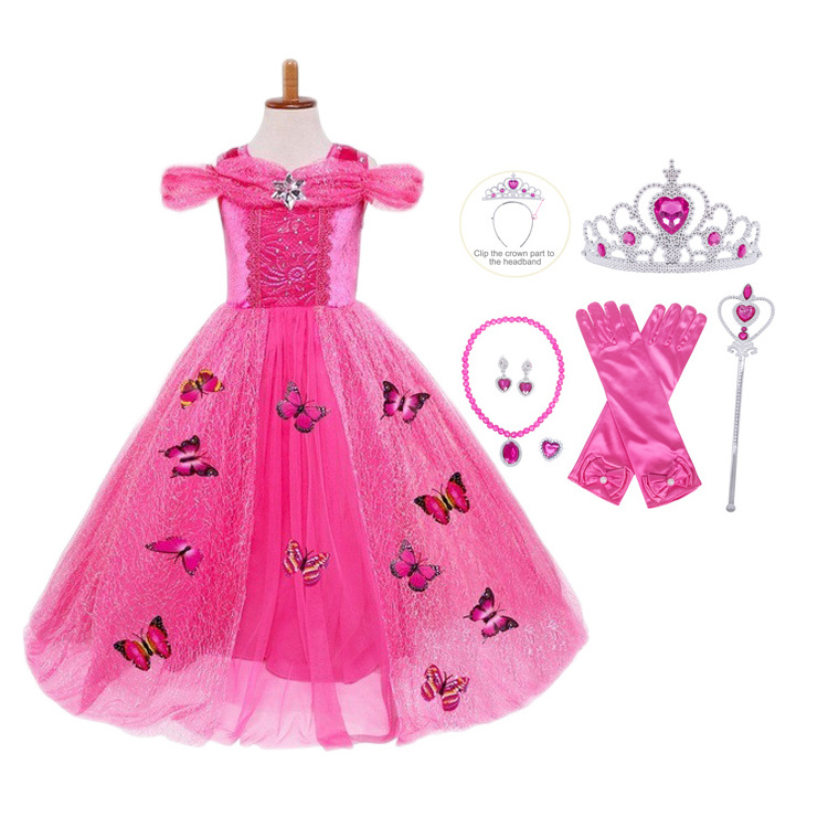 Halloween Cosplay Princess Dresses Girls Butterfly Princess Costume Off Shoulder Girl Party Wedding Sequin Blue Tutu Dress