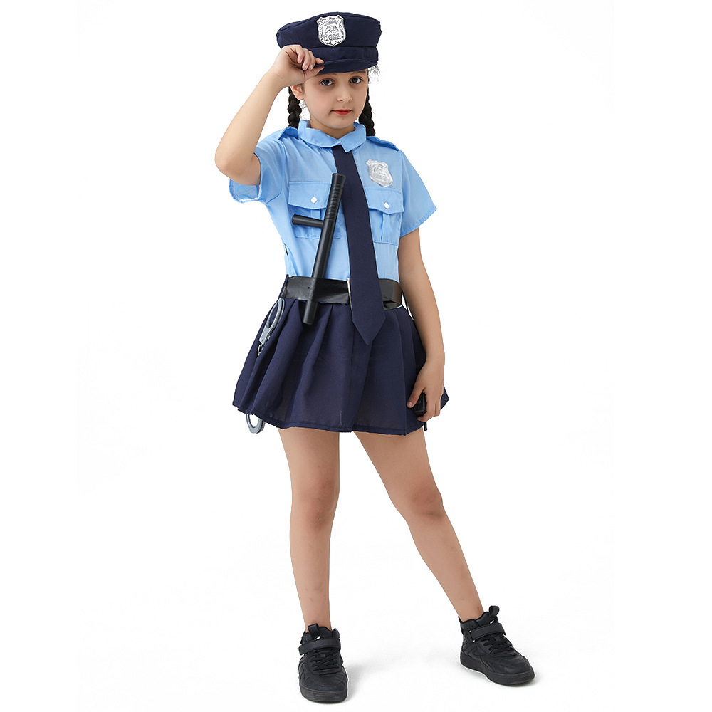 Halloween Cosplay Performer Suit Kids Career Costumes Police Officer Costume Kids Child Role-playing Cosplay Policeman Uniform