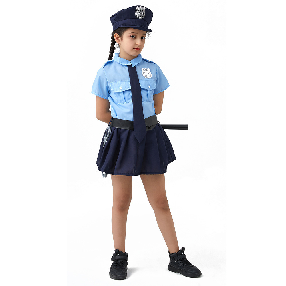 Halloween Cosplay Performer Suit Kids Career Costumes Police Officer Costume Kids Child Role-playing Cosplay Policeman Uniform