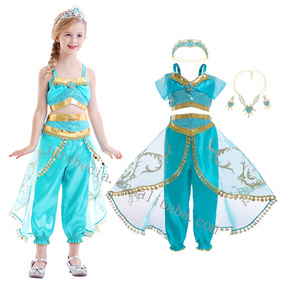 TV & Movie Costumes Halloween Carnival Christmas Two-Piece Children Aladdin Girls Dance Jasmine Princess Cosplay Costume