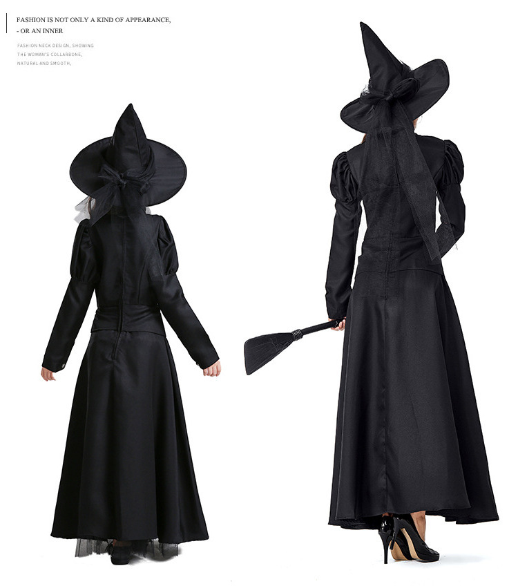 Hot Sale Vintage Mother and Me Vampire Dress Halloween Family Match Outfit Black Witch Costumes Cosplay With Witch Hat