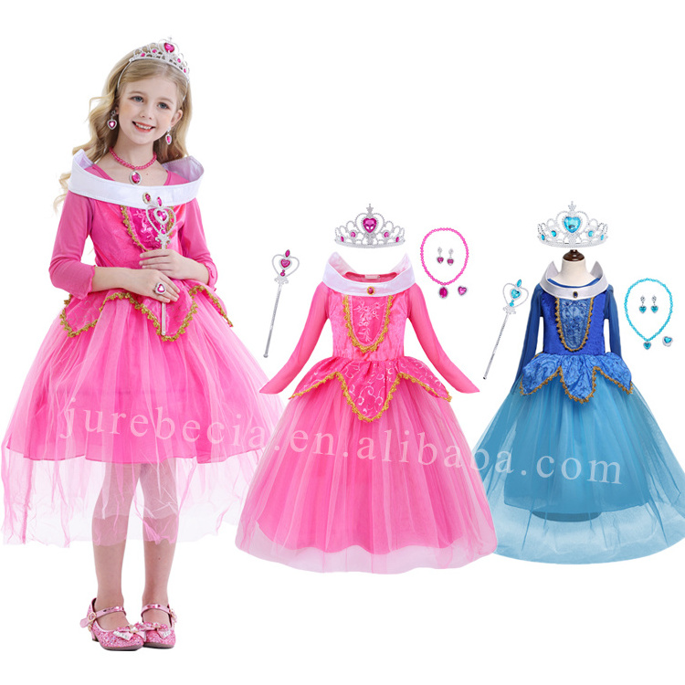 Halloween Carnival Costumes Cosplay Princess Girl Dress Up Kids Party Sleeping Beauty Aurora Fancy Princess Dress