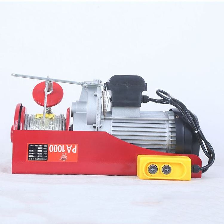 High loading capacity pa 1200 100kg portable wire rope mini electric hoist with remote control and trolley