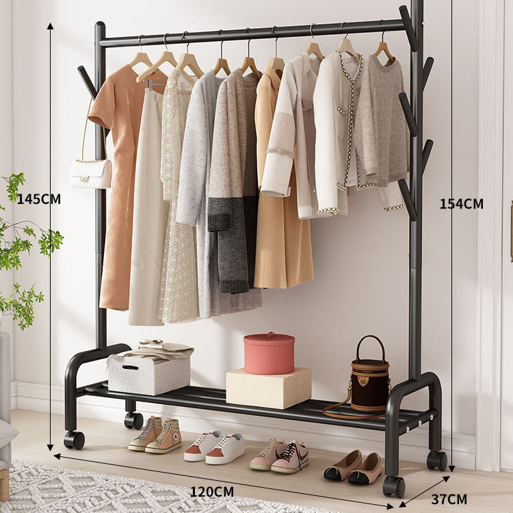 Heavy Duty Considerate Details Design Double Rod Durable and Sturdy Gold Industrial Pipe Clothing Racks on Wheels