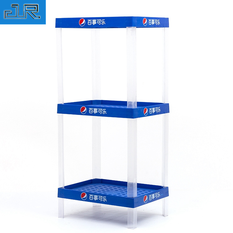 Eco friendly floor standing plastic supermarket food shelf pepsi beverage display racks