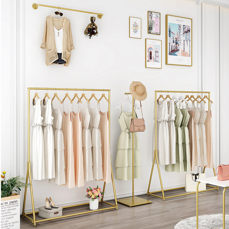 Display racks gold stand for clothing display garment clothing rack shelf for clothes shop fittings and display