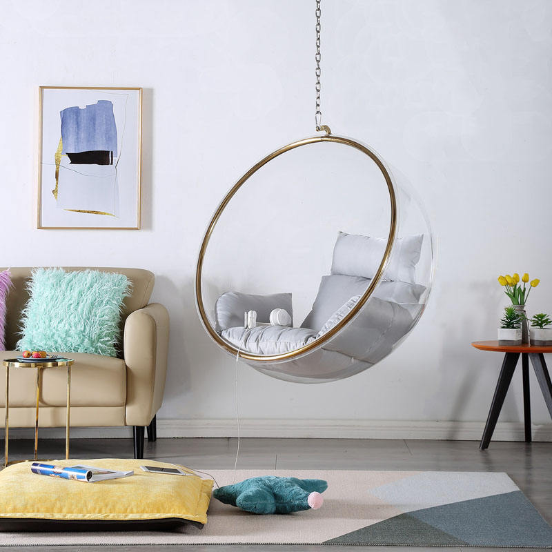 High Quality Golden Frame Transparent Acrylic Hanging Chair Swing For Living Room Furniture