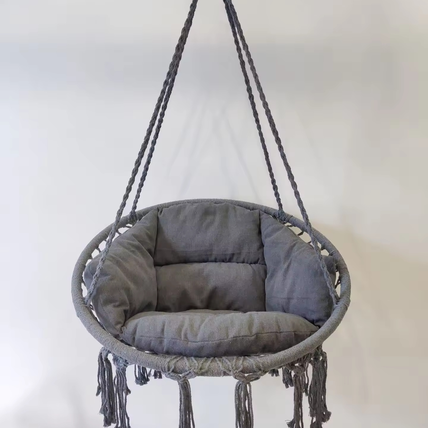 Round Handmade Cotton Rope Hanging Seat Swing Bed Bohemian Style Lazy Hammock