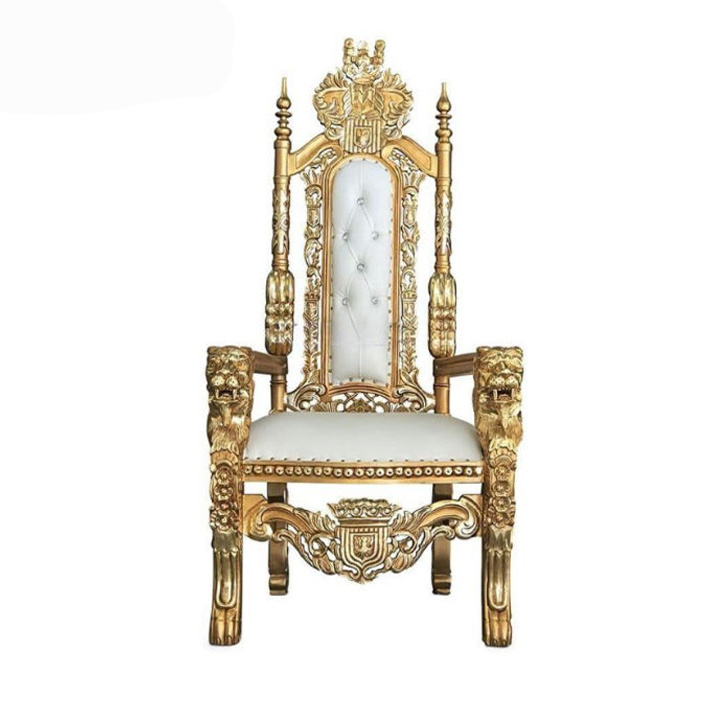 Hot Sale High Back Wedding Deluxe Royal King and Queen Gold Lion King Seat Chairs Party Throne Sofa Chairs