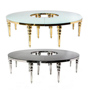 Stainless Steel Frame Mirror Glass Top Serpentine Transformable Round Wedding Table Gold Dining Table