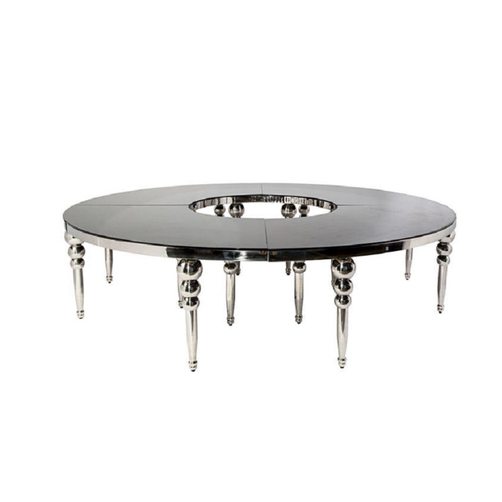 Stainless Steel Frame Mirror Glass Top Serpentine Transformable Round Wedding Table Gold Dining Table