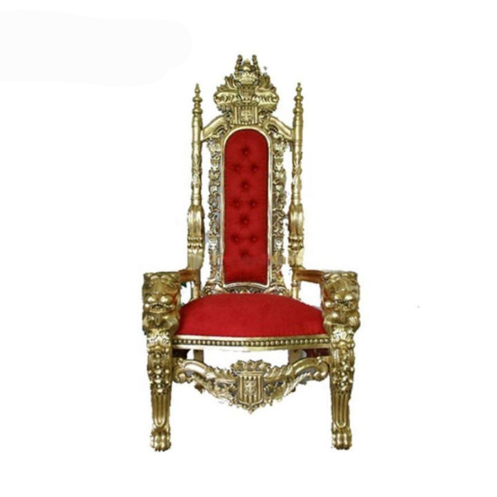 Hot Sale High Back Wedding Deluxe Royal King and Queen Gold Lion King Seat Chairs Party Throne Sofa Chairs