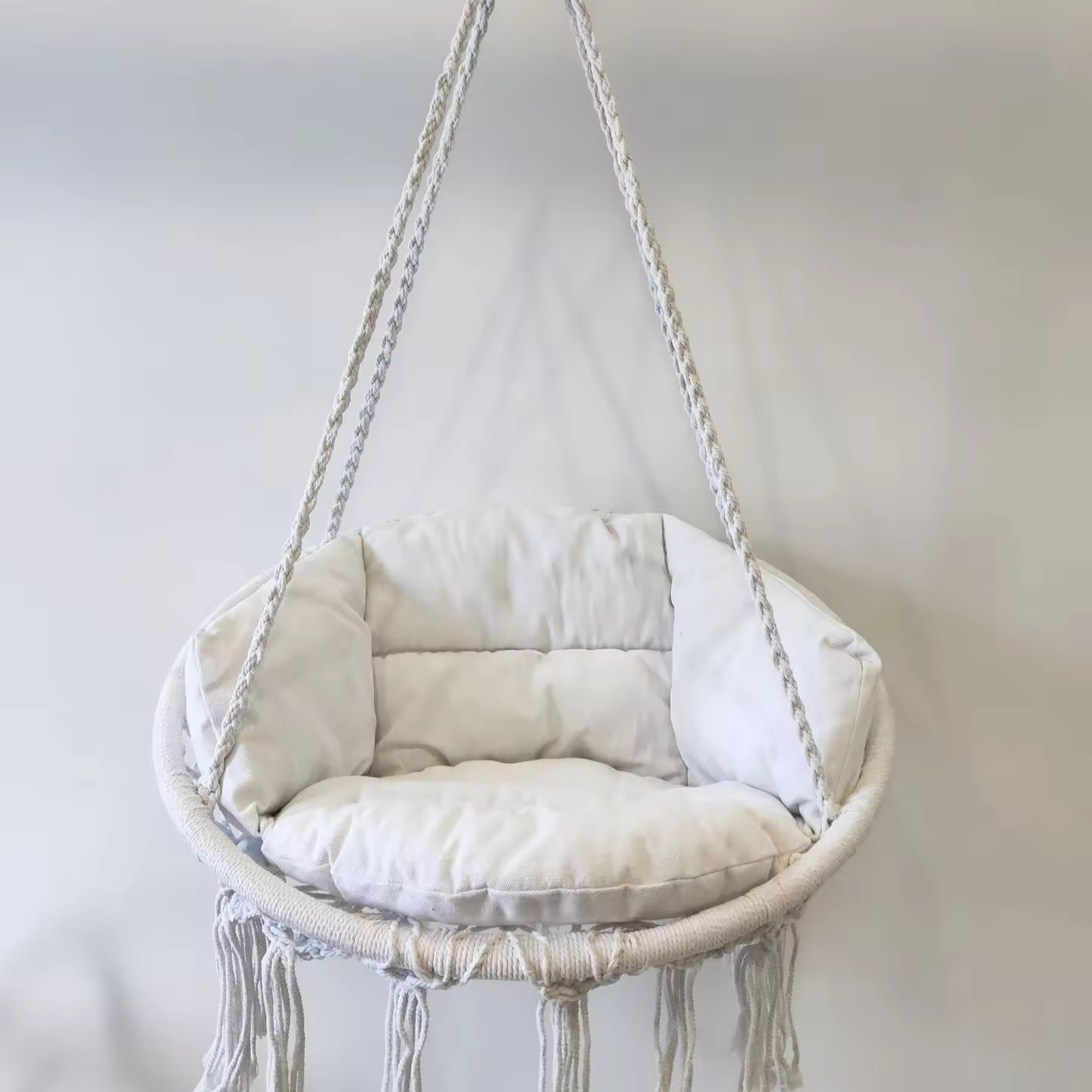 Round Handmade Cotton Rope Hanging Seat Swing Bed Bohemian Style Lazy Hammock