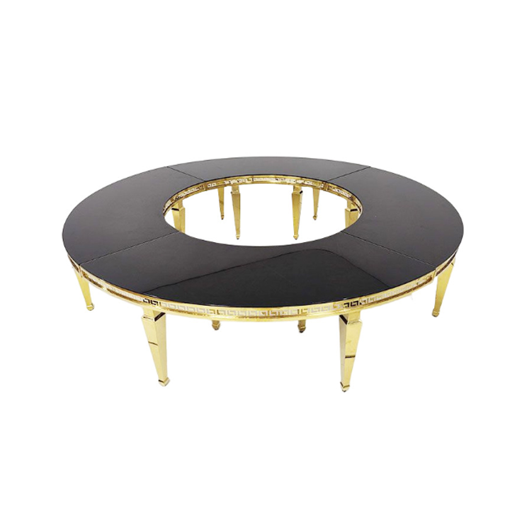 Stainless Steel Frame Mirror Glass Top Serpentine Transformable Round Wedding Table Gold Dining Table