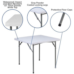 Heavy duty white HDPE plastic folding table 86 cm square portable utility dining furniture