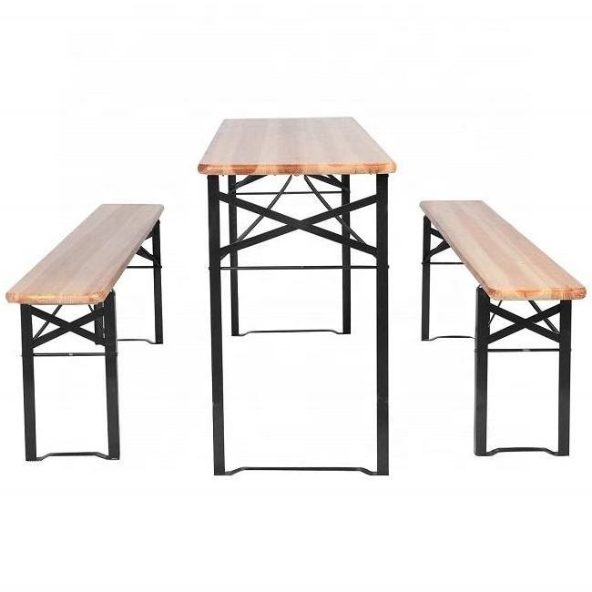 Modern Outdoor Natural Solid Wood Picnic Table Patio Furniture Folding Beer Table with Bench Set of 3