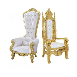 Hot Sale High Back Wedding Deluxe Royal King and Queen Gold Lion King Seat Chairs Party Throne Sofa Chairs