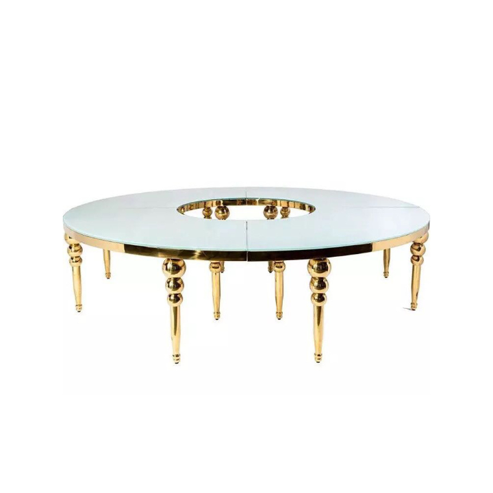 Stainless Steel Frame Mirror Glass Top Serpentine Transformable Round Wedding Table Gold Dining Table