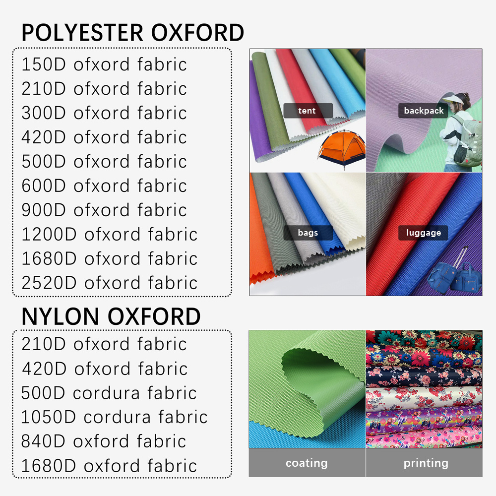 Wholesale waterproof 100% polyester 600D oxford pvc coated fabric 210D/900D oxford fabric bag material