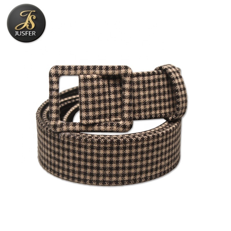 Women fabric waist belt fashion wide adjustable PU belts with fabric buckle