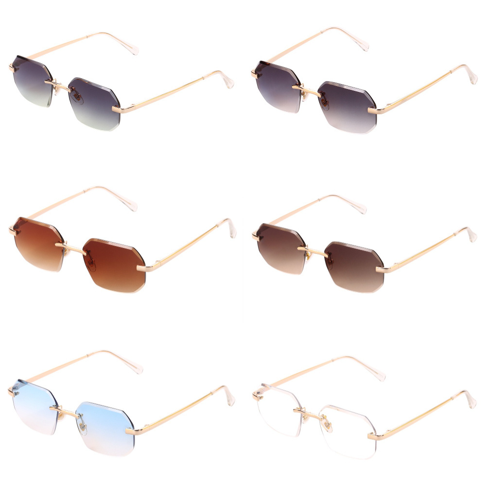 Wholesale sunglasses designer diamond cut brand sunglasses rimless for mens luxury small frame sunglasses 2023 women rimless