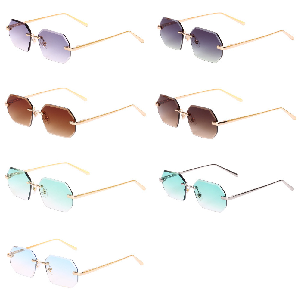 Wholesale sunglasses designer diamond cut brand sunglasses rimless for mens luxury small frame sunglasses 2023 women rimless